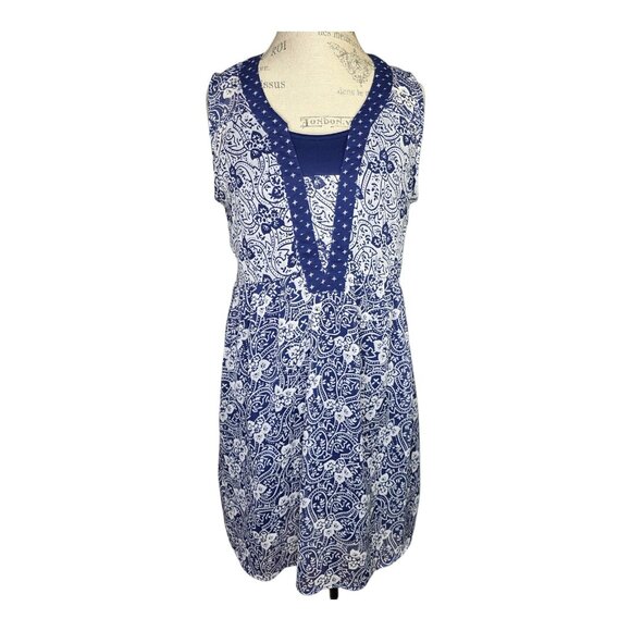 Knox Rose Dress Womens M Blue White Floral 2 Piece High Waist Boho Cottagecore - Picture 1 of 12